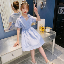 Childrens clothing Girls summer dress 2021 new Korean version of the foreign style skirt Large childrens summer knee-length dress