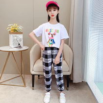 Girls summer clothes net red suit 2021 new foreign style childrens summer sports fashionable girls short-sleeved tide large childrens clothing