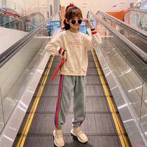 Girls  suit autumn 2021 new childrens little girl net red spring and autumn Korean version of the sweater western style two-piece set tide