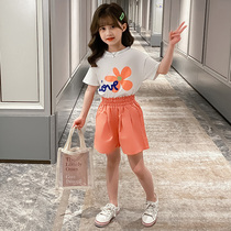 Girls  suit Net red foreign style 2021 new summer fashion childrens middle and large childrens summer sports two-piece set girls