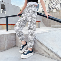 Summer girls Tencel nine-point pants thin soft childrens summer pants loose anti-mosquito pants Large childrens casual pants tide