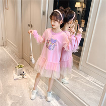 Girls spring dress 2021 new net red childrens Korean version of Foreign long-sleeved princess dress little girl long dress