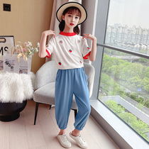 Girls summer foreign style suit 2021 new childrens Korean version of the net red summer clothes in the big childrens sports two-piece set tide