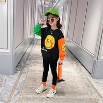 Girls net red suit spring 2021 new foreign style trend girl spring and autumn fashion cartoon sweater two-piece set