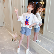 Girls short-sleeved t-shirt 2021 summer new cotton childrens summer clothes Western style half-sleeve childrens clothing childrens top