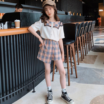 Girls net red suit 2021 new summer fashion style childrens plaid childrens summer girl two-piece set