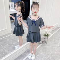 Children jk uniform set 12 years old cute girl primary school student 10 tops navy Feng Shui hand suit 11 short sleeve summer