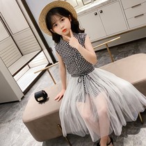 Girls suit summer 2021 new little girl net red Korean version of childrens clothing childrens summer foreign style skirt two-piece set