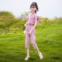 Girls summer suit 2021 new Korean version of the foreign style fashionable bubble sleeve childrens clothing childrens sports summer two-piece set
