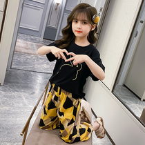 Girls suit summer 2021 new net red childrens clothing summer girl cartoon foreign style childrens Korean version of the two-piece set tide
