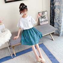 Girls summer suit dress 2021 new childrens summer big childrens clothing girls foreign style fashionable net red two-piece set tide