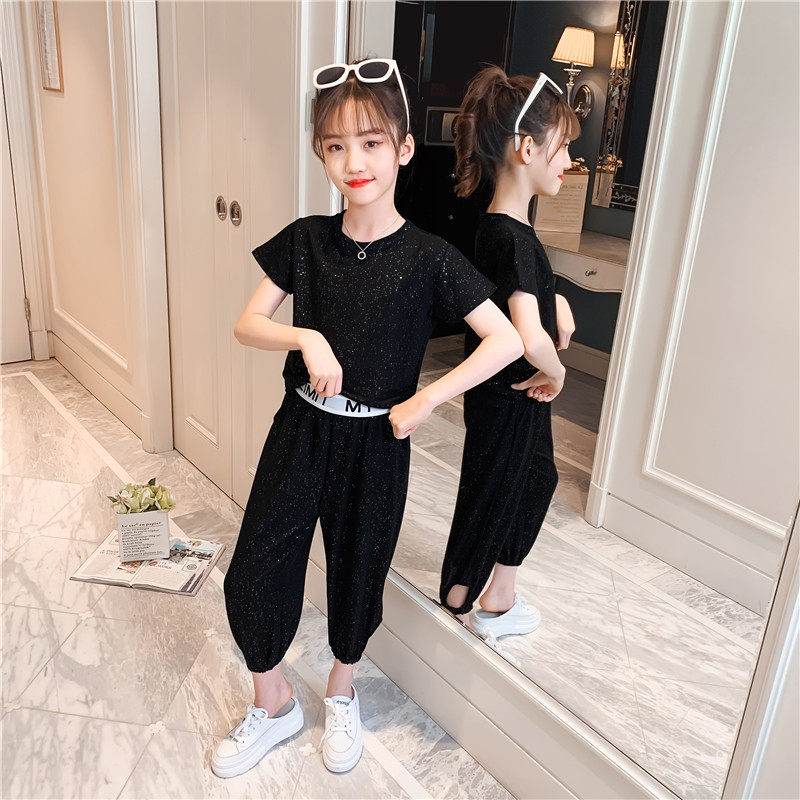 Girl Suit Nets Red Summer Clothing 2022 New Foreign Pie Children Short Sleeve Summer Han Edition Thin sports Two suit tides