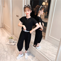 Girls suit net red summer clothes 2021 new foreign style childrens short-sleeved summer Korean version of thin sports two-piece set tide