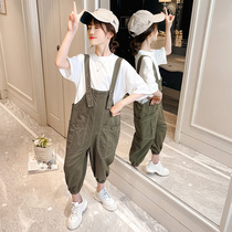 Girls suit net red 2021 new summer dress female big child sports foreign style girl fashion bib trousers two-piece set