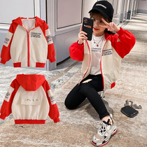 Girls  spring coat 2021 new Korean version of the foreign style in the big childrens jacket little girl spring and autumn hooded trench coat tide
