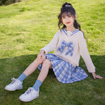 jk uniform college style suit Full set of girls and children genuine middle and large children spring and autumn pleated plaid skirt Student two-piece set