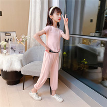 Girls summer suit 2021 new Korean version of the childrens net red summer short-sleeved large childrens sports two-piece set