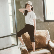 Girls  suit summer 2021 new childrens Korean version of the net red childrens summer foreign style cotton and linen short-sleeved two-piece suit