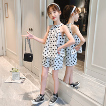 Girls net red suit 2021 new summer polka dot fashion middle and large childrens sports childrens summer girl two-piece set