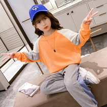 Girls  suit spring 2021 new net red childrens spring and autumn foreign style fashion Korean version of the girl two-piece set