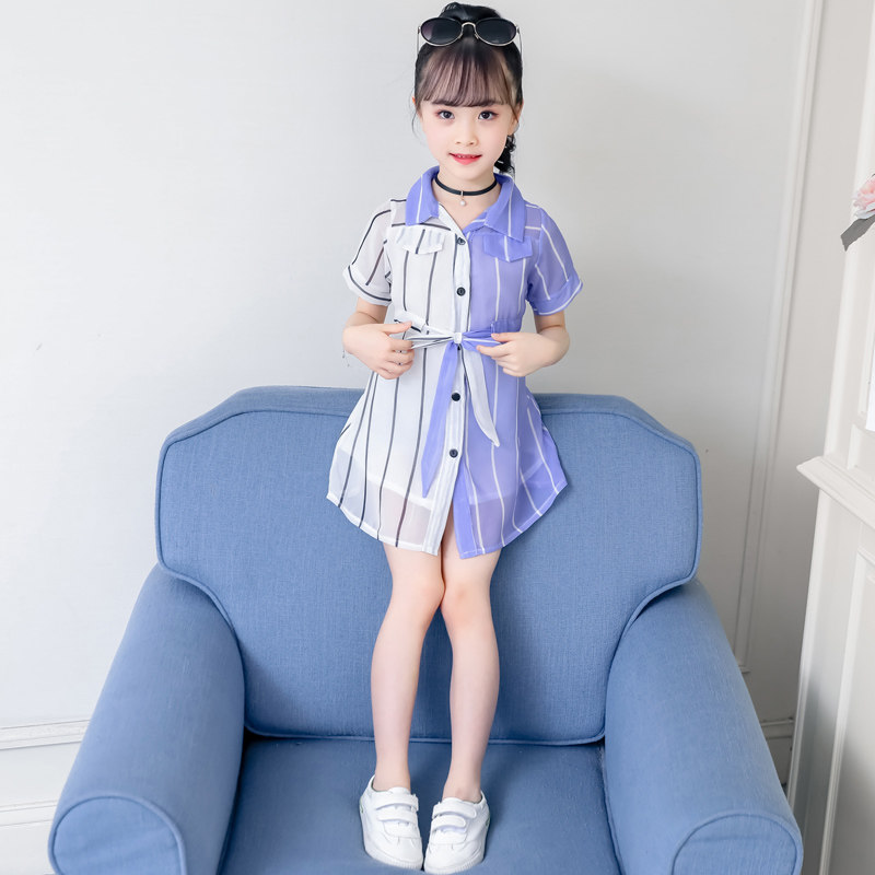 Girls shirt dress summer 2021 new girl foreign style children's summer Korean version of the princess dress tide
