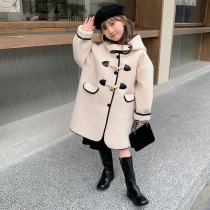 Girls woolen coats 2023 autumn and winter new style big childrens girls fashionable childrens clothing thickened woolen mid-length woolen coats
