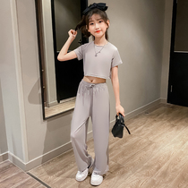 Girls net red suit summer dress 2021 new Korean version of the foreign style little girl summer sports fashionable two-piece set