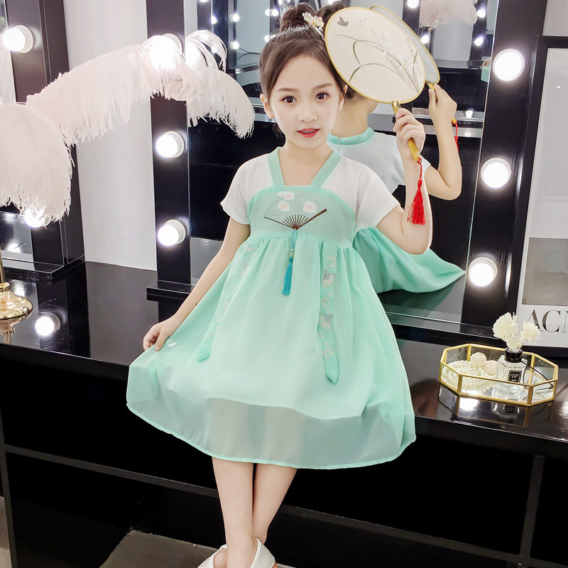 Girls Hanfu dress summer dress 2021 new little girl super fairy net red summer Chinese national style skirt