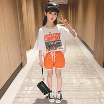 Girls summer suit 2021 new net red foreign style childrens short-sleeved two-piece set of childrens summer sports suit