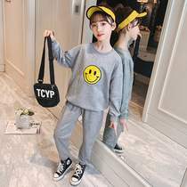 Girls  suit spring 2021 new net red childrens Korean version sports childrens clothing cartoon fashionable foreign style two-piece set tide