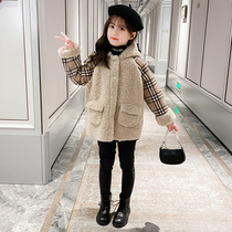 Girls  autumn and winter thickened coat 2021 new Korean version of the childrens fashion outside the wool coat in large childrens childrens clothing