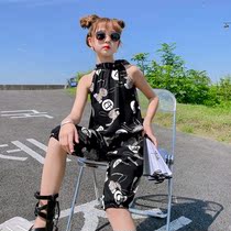 Girls summer suit 2021 new hip-hop foreign style net red children domineering summer big children cartoon two-piece set
