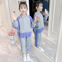 Girls suit 2021 new childrens foreign style fashionable childrens clothing girls middle and large childrens spring and autumn long-sleeved sports two-piece suit