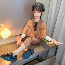 Girls  spring suit 2021 new net red little girl Yangqi spring and Autumn childrens clothing Korean version shawl two-piece set tide