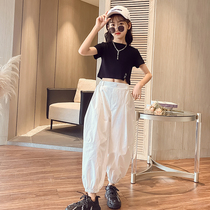 Girls  net red suit 2021 new summer fashion style Middle and large childrens summer wide leg pants two-piece set tide