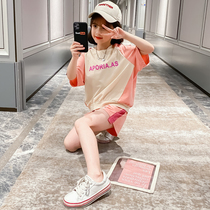 Girls net red suit summer clothes 2021 new childrens foreign style summer fashion childrens clothing fashionable Korean version of the two-piece set tide