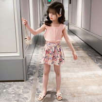 Girls suit summer 2021 new childrens net red girl summer foreign style fashion Korean version shorts two-piece set tide