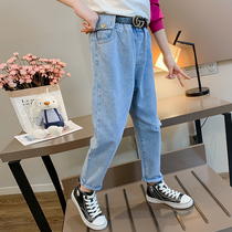 Girls jeans spring 2021 new Korean version of the large childrens clothing stretch pants little girl foreign style childrens pants
