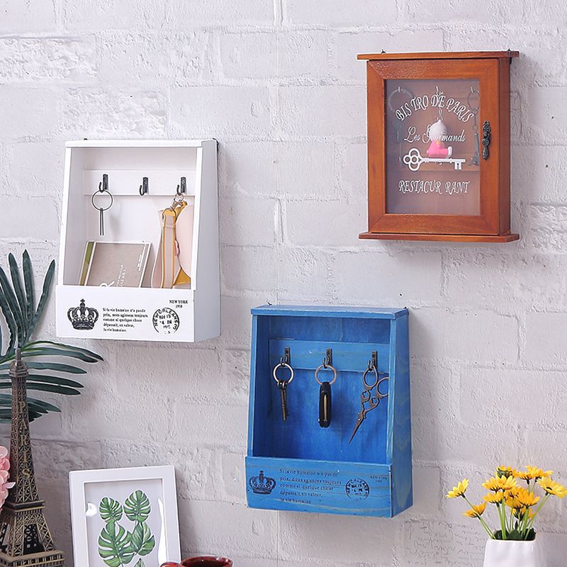 Solid Wood Wall Shelf Retro Decoration Creative Storage Key Box Living-room Hook Wall Debris Shelf Wall-mounted