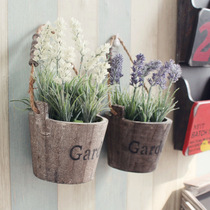 zakka American countryside retro wooded bucket lavender emulated silk flowers embelicked with floral bonsai suit hanging wall decoration
