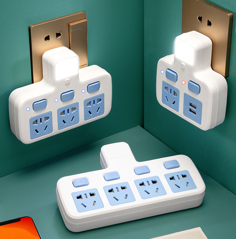 Multi-Functional Panel Multi-Socket Converter Extension Plug for Home Use, One-To-Two/Three-Way with Night Light for Dormitory