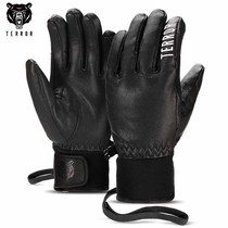 TERROR pure leather veneer five-finger ski gloves men warm and waterproof winter thickened cotton sportswear winter women