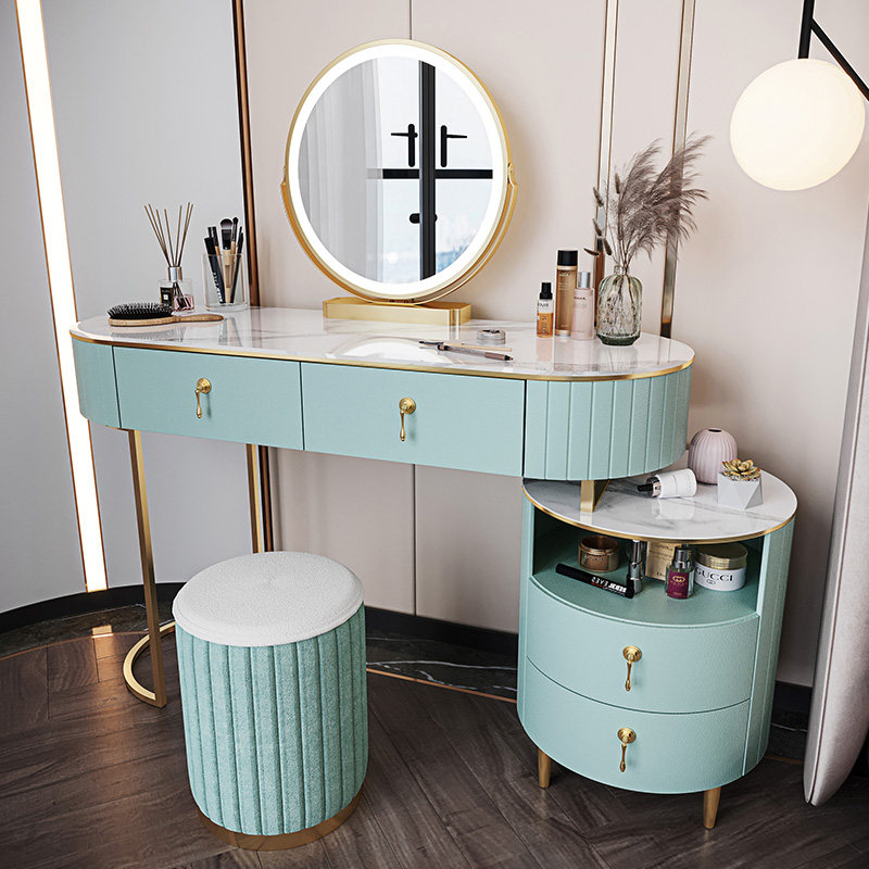 Light Extravagant Makeup Bench Nordic Bedrooms Modern Minimalist Advanced Web Red Makeup Bench with lamp retractable and integrated cabinet