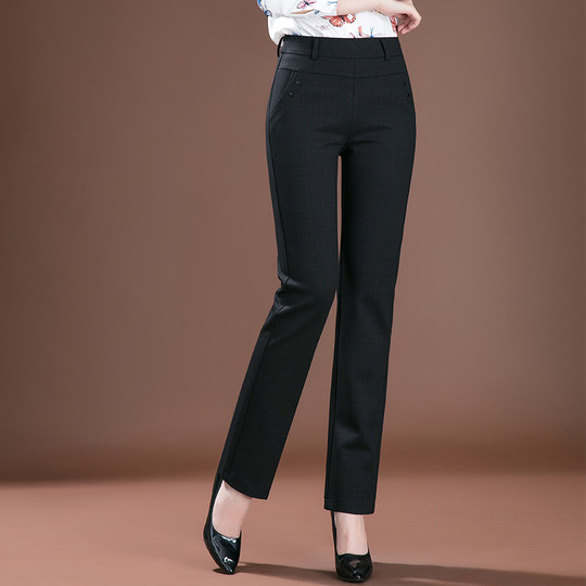 2024 Spring and Autumn Straight Leg Pants Elastic Striped Middle-aged and Old Women’s Pants with Velvet and Thickened Spring and Autumn Middle-aged Mother’s Ladies’ Pants