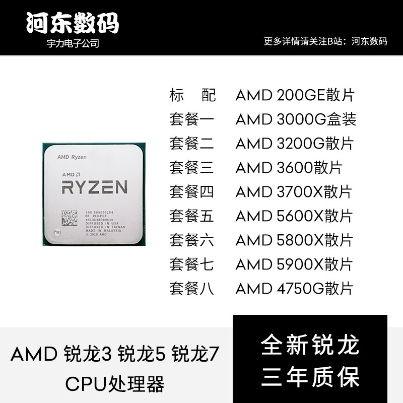 AMD RYZEN R3 3100 R5 3500X 3600 5600X R7 3700X 5800X CPU