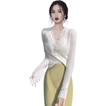 Fashionable and Western style knitted lace top for women 2024 spring and autumn new pullover womens sweater with spring base layer
