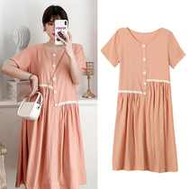 Maternity dress summer 2021 cotton linen fashion Korean skinny summer long knee long skirt loose size dress