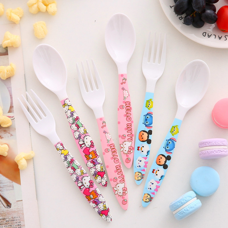 Cartoon Children Baby Cutlery Spoon Long Handle Eat Small Tablespoon Plastic Soup Spoon Home Creative Cute Little Fork