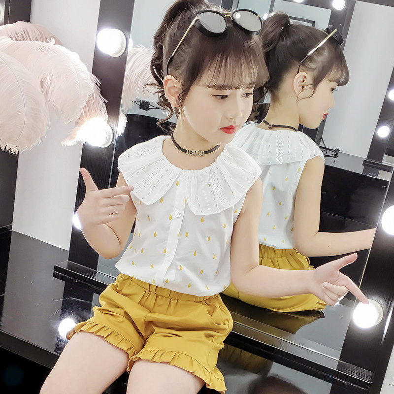 Girl's Summer Suit 2022 New Korean Version Fashion Doll Cardiovert Two Sets Wave Girls Summer Clothes