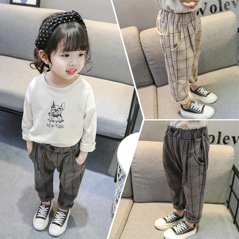 Baby girl 2022 spring and autumn clothing Korean version of foreign style all-match little girl 1-3-5 years old fashion casual plaid pants